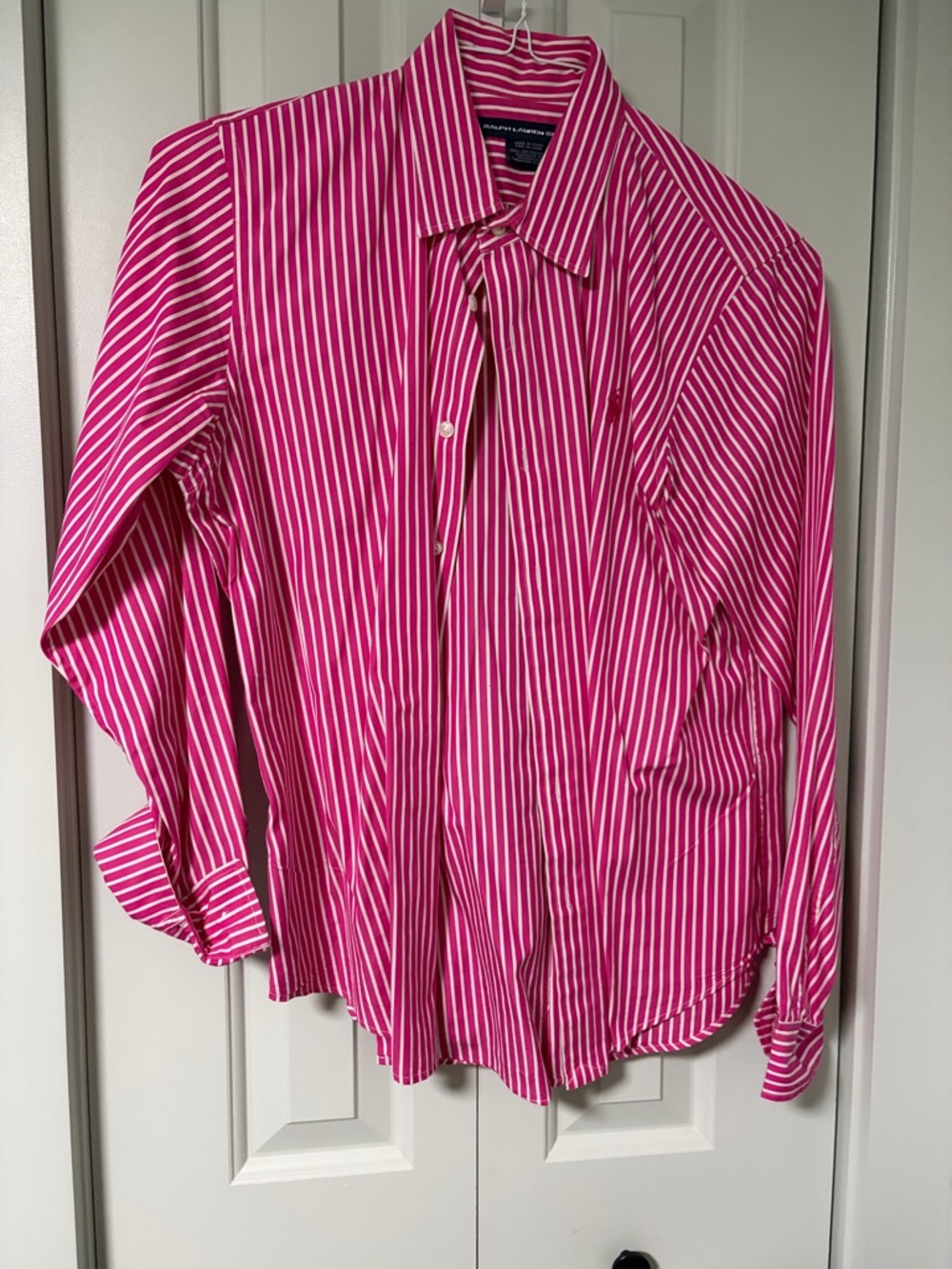Women's Pink and White Striped Button-Up Shirt